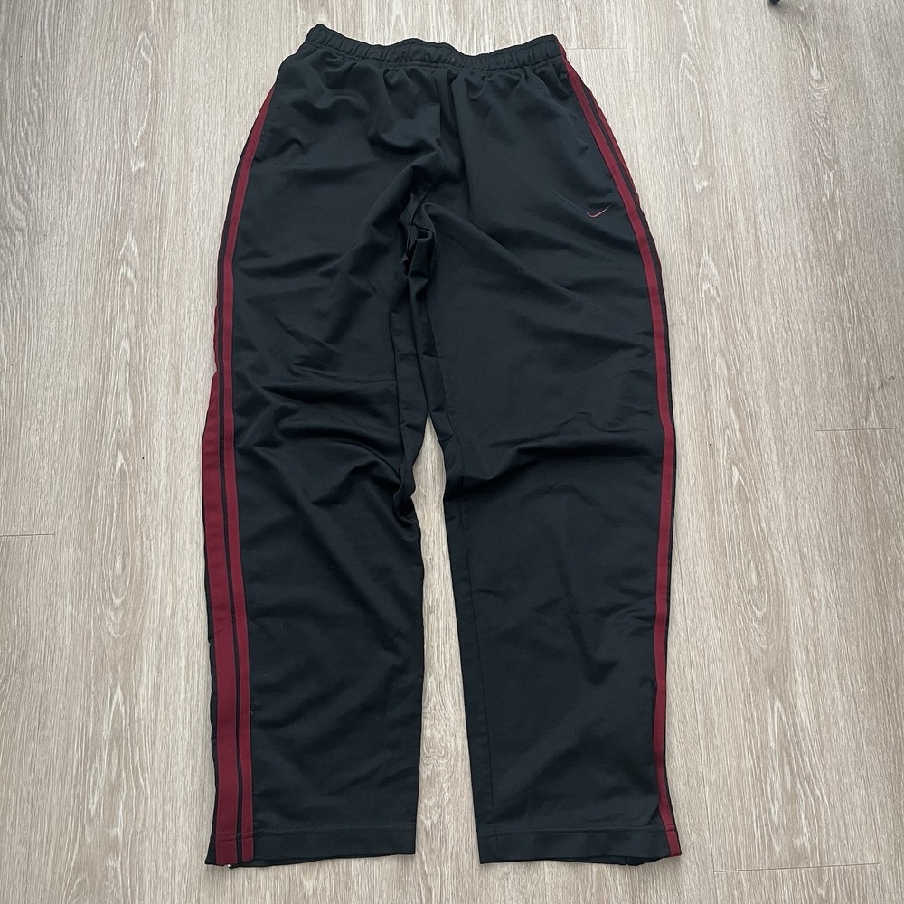 VTG Nike Track Pants Mens Xl Black Red Sweatpants Silver Tag Ankle Zip Baggy